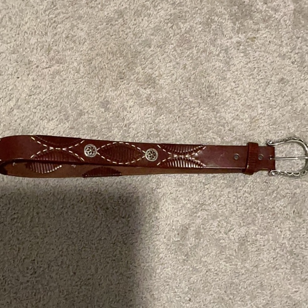 Brighton Brown Leather Belt with Silver Buckle Western Style 2” wide Sz 32 (M)